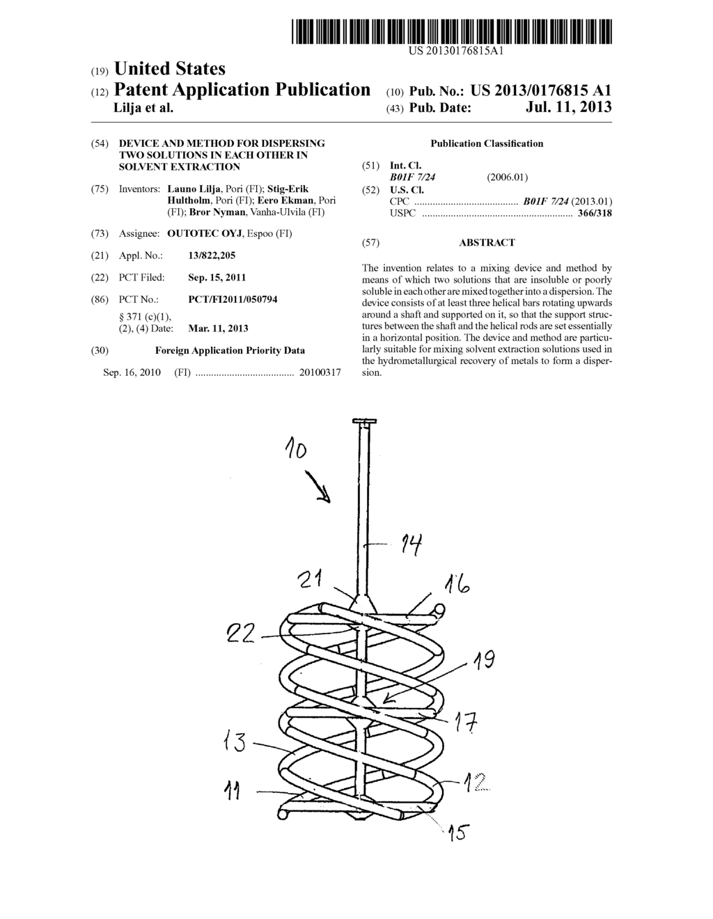 DEVICE AND METHOD FOR DISPERSING TWO SOLUTIONS IN EACH OTHER IN SOLVENT     EXTRACTION - diagram, schematic, and image 01