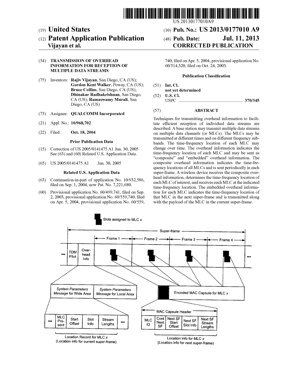 TRANSMISSION OF OVERHEAD INFORMATION FOR RECEPTION OF MULTIPLE DATA     STREAMS - diagram, schematic, and image 01