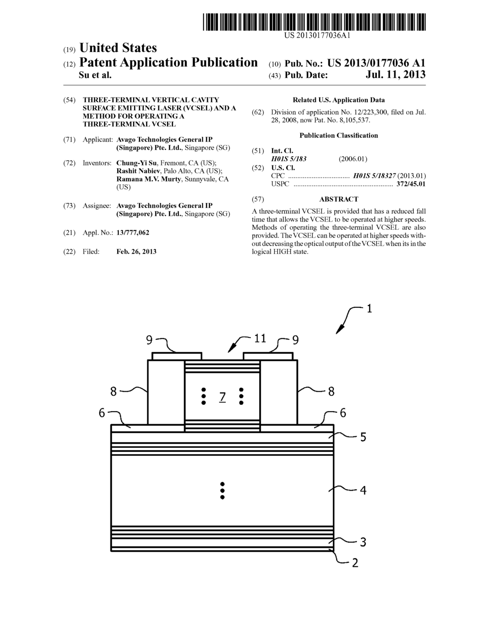 THREE-TERMINAL VERTICAL CAVITY SURFACE EMITTING LASER (VCSEL) AND A METHOD     FOR OPERATING A THREE-TERMINAL VCSEL - diagram, schematic, and image 01