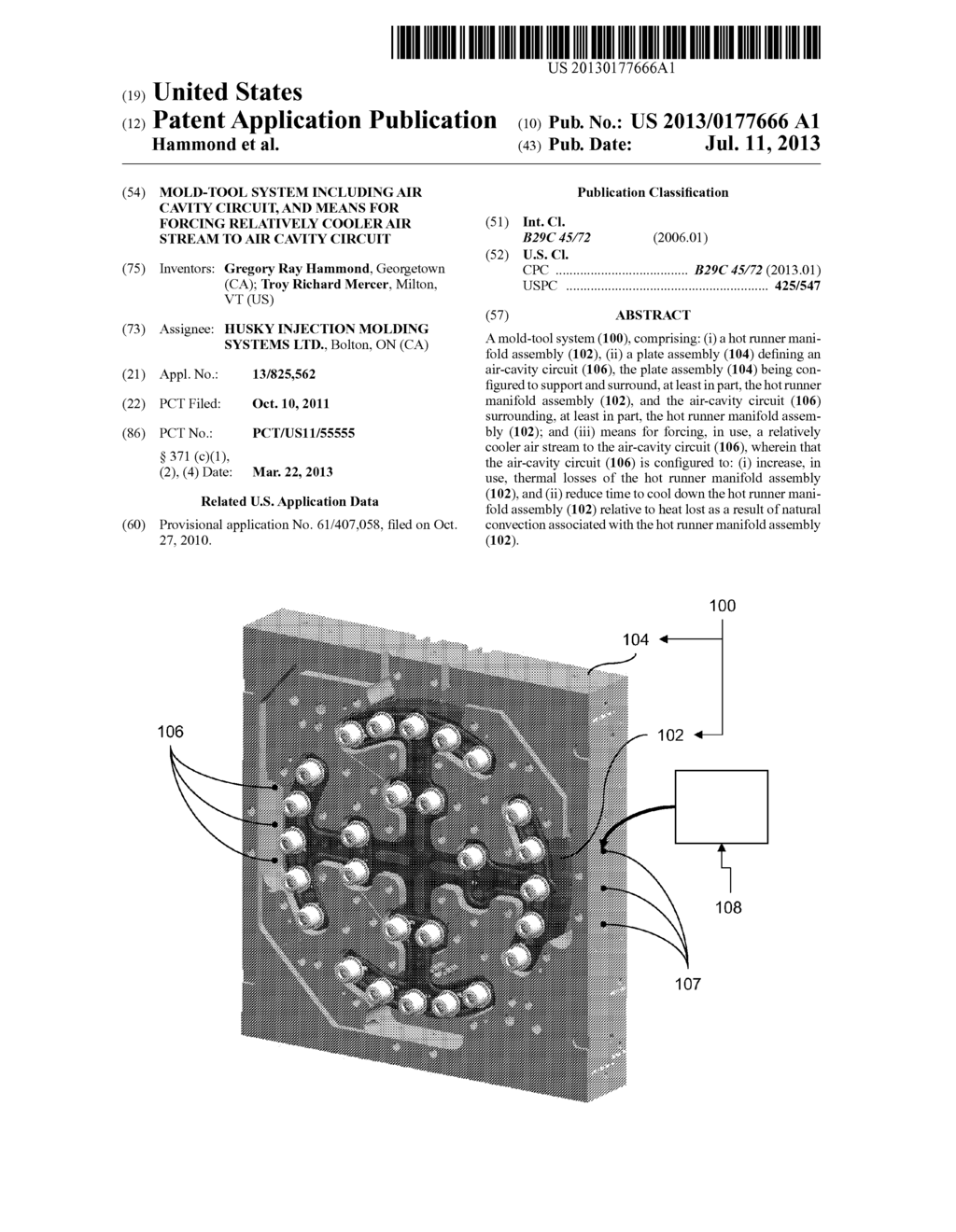 Mold-Tool System Including Air Cavity Circuit, and Means for Forcing     Relatively Cooler Air Stream to Air Cavity Circuit - diagram, schematic, and image 01