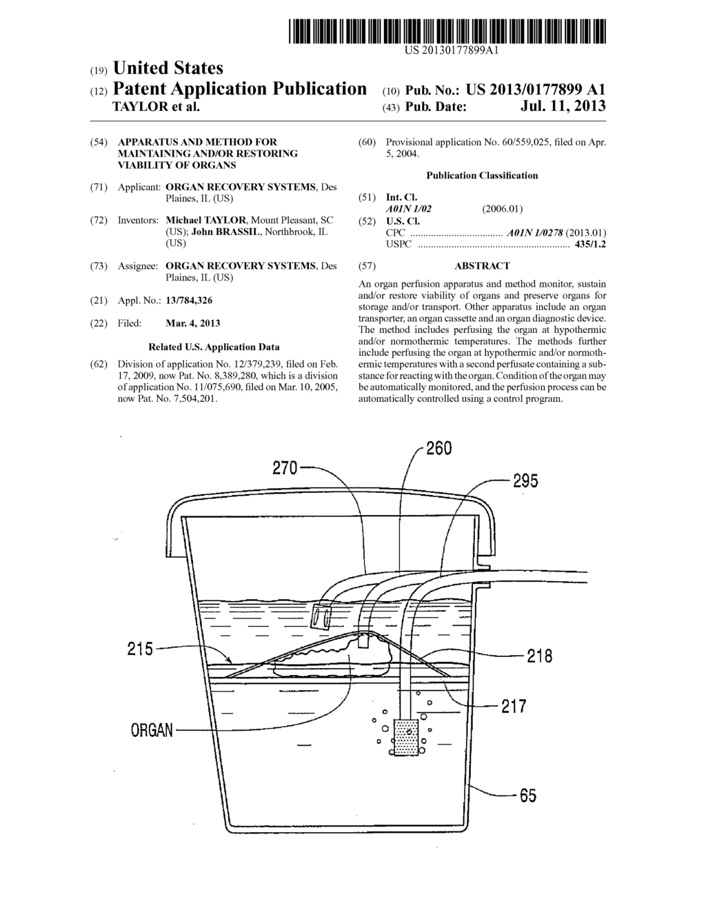 APPARATUS AND METHOD FOR MAINTAINING AND/OR RESTORING VIABILITY OF ORGANS - diagram, schematic, and image 01