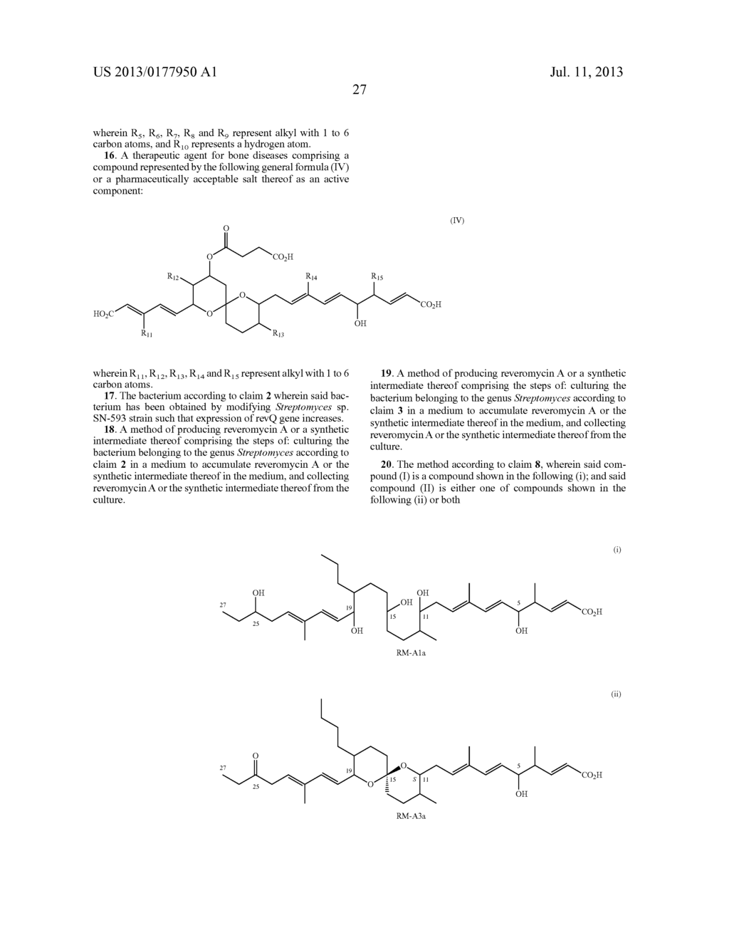 PROCESS FOR PRODUCING REVEROMYCIN A OR A SYNTHETIC INTERMEDIATE THEREOF,     PROCESS FOR PRODUCING COMPOUNDS CONTAINING A SPIROKETAL RING AND NOVEL     ANTINEOPLASTICS, FUNGICIDES AND THERAPEUTIC AGENTS FOR BONE DISORDERS - diagram, schematic, and image 47