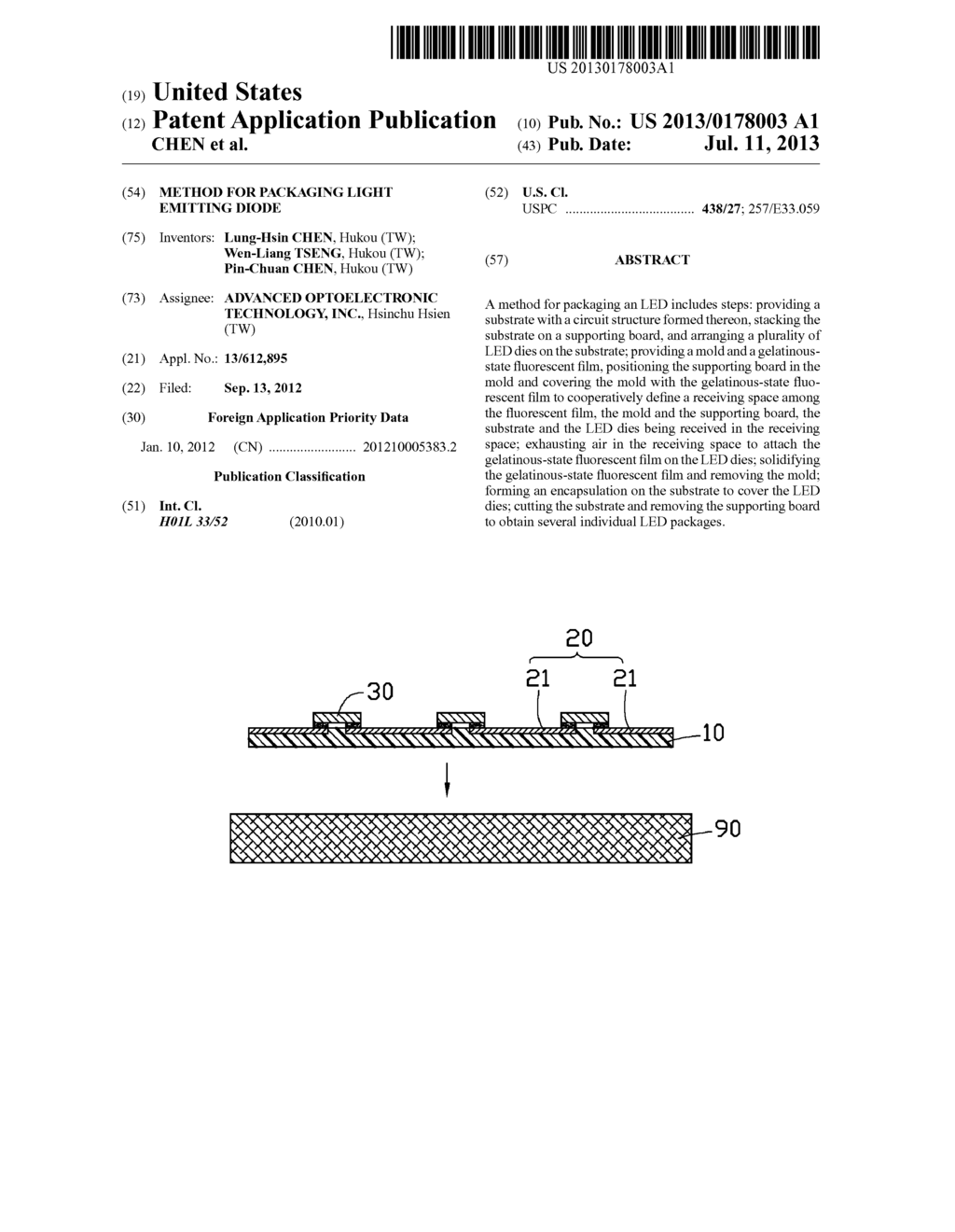 METHOD FOR PACKAGING LIGHT EMITTING DIODE - diagram, schematic, and image 01