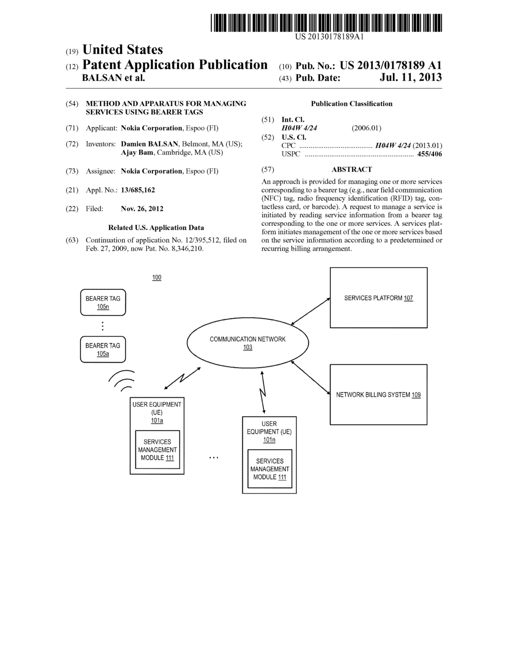 METHOD AND APPARATUS FOR MANAGING SERVICES USING BEARER TAGS - diagram, schematic, and image 01