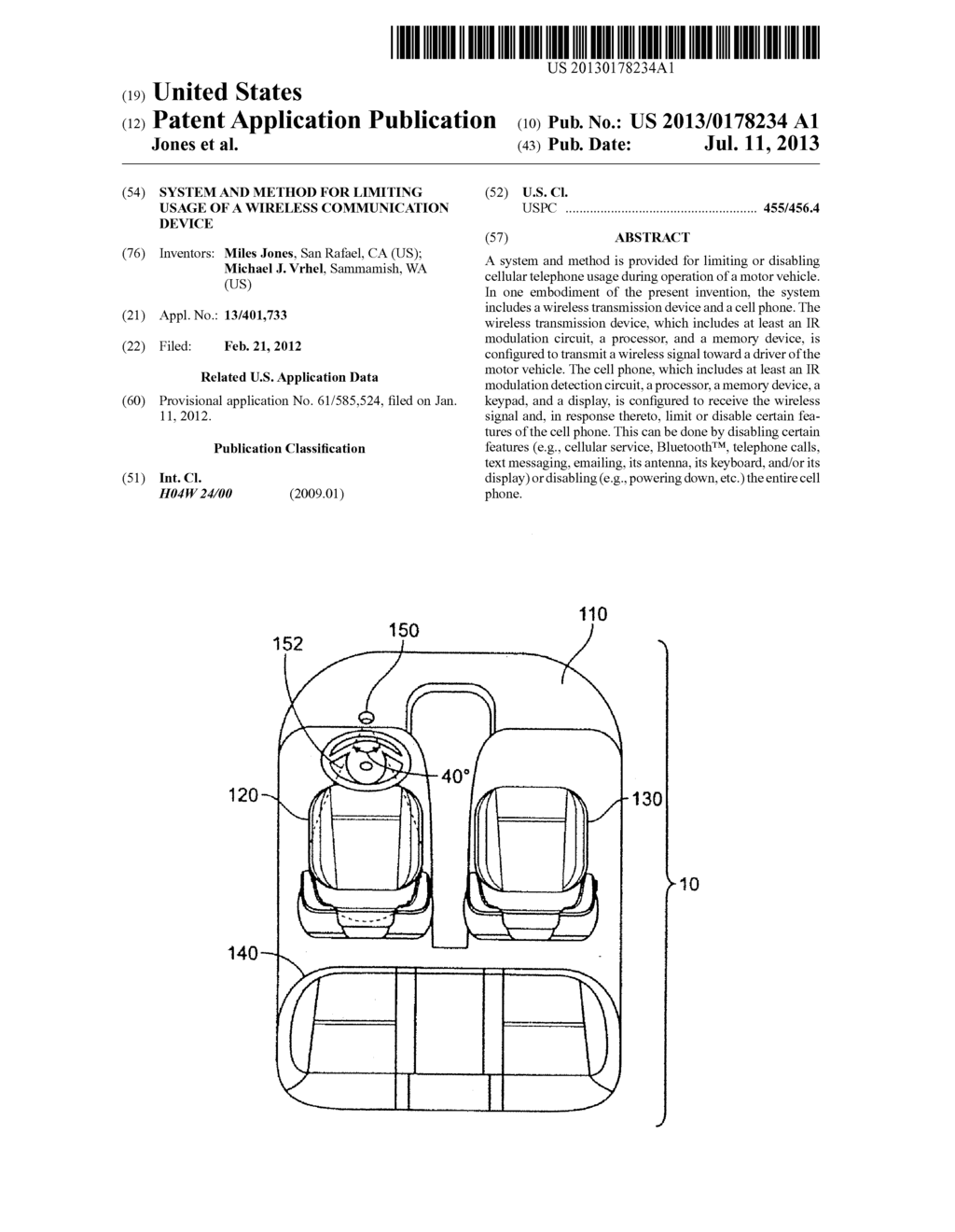 SYSTEM AND METHOD FOR LIMITING USAGE OF A WIRELESS COMMUNICATION DEVICE - diagram, schematic, and image 01