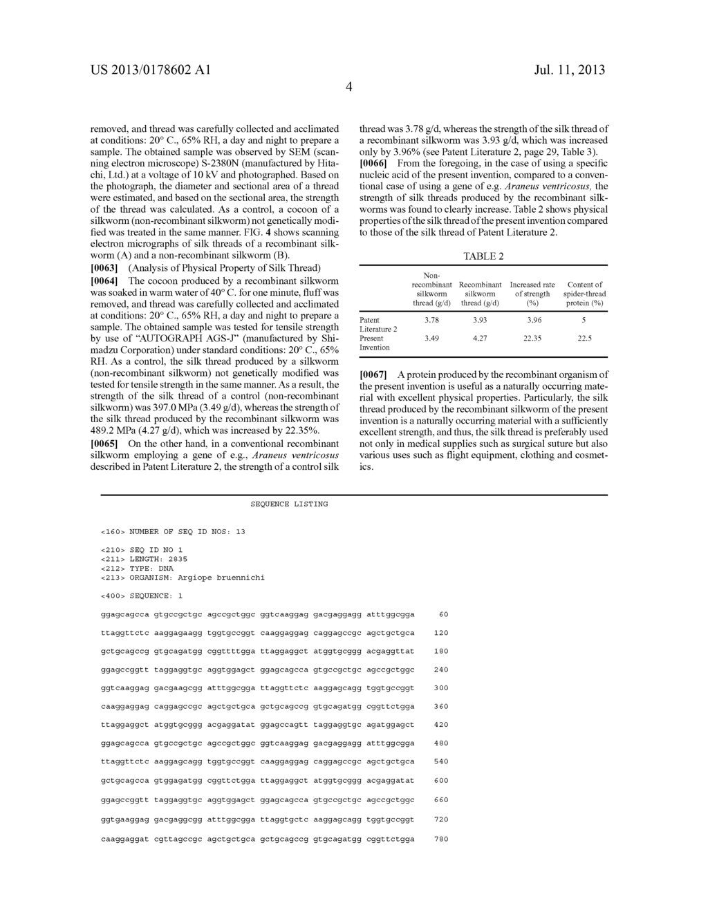 NUCLEIC ACID ENCODING A SILK PROTEIN AND A METHOD OF PRODUCING A SILK     THREAD USING SAME - diagram, schematic, and image 09