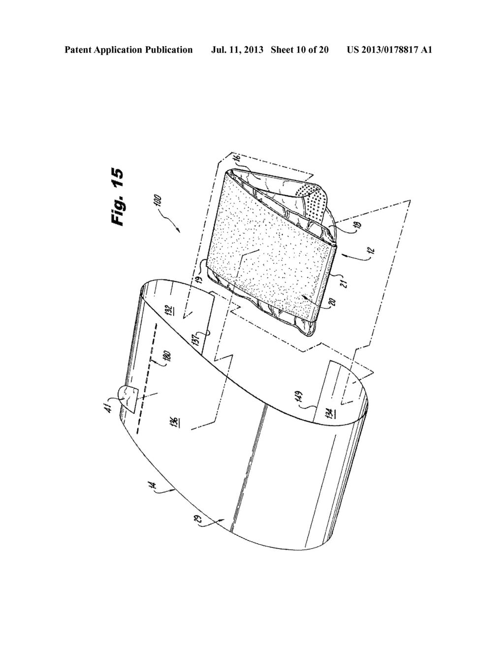 METHOD OF PACKAGING AN ABSORBENT ARTICLE AND ATTACHING THE ABSORBENT     ARTICLE TO AN UNDERGARMENT - diagram, schematic, and image 11
