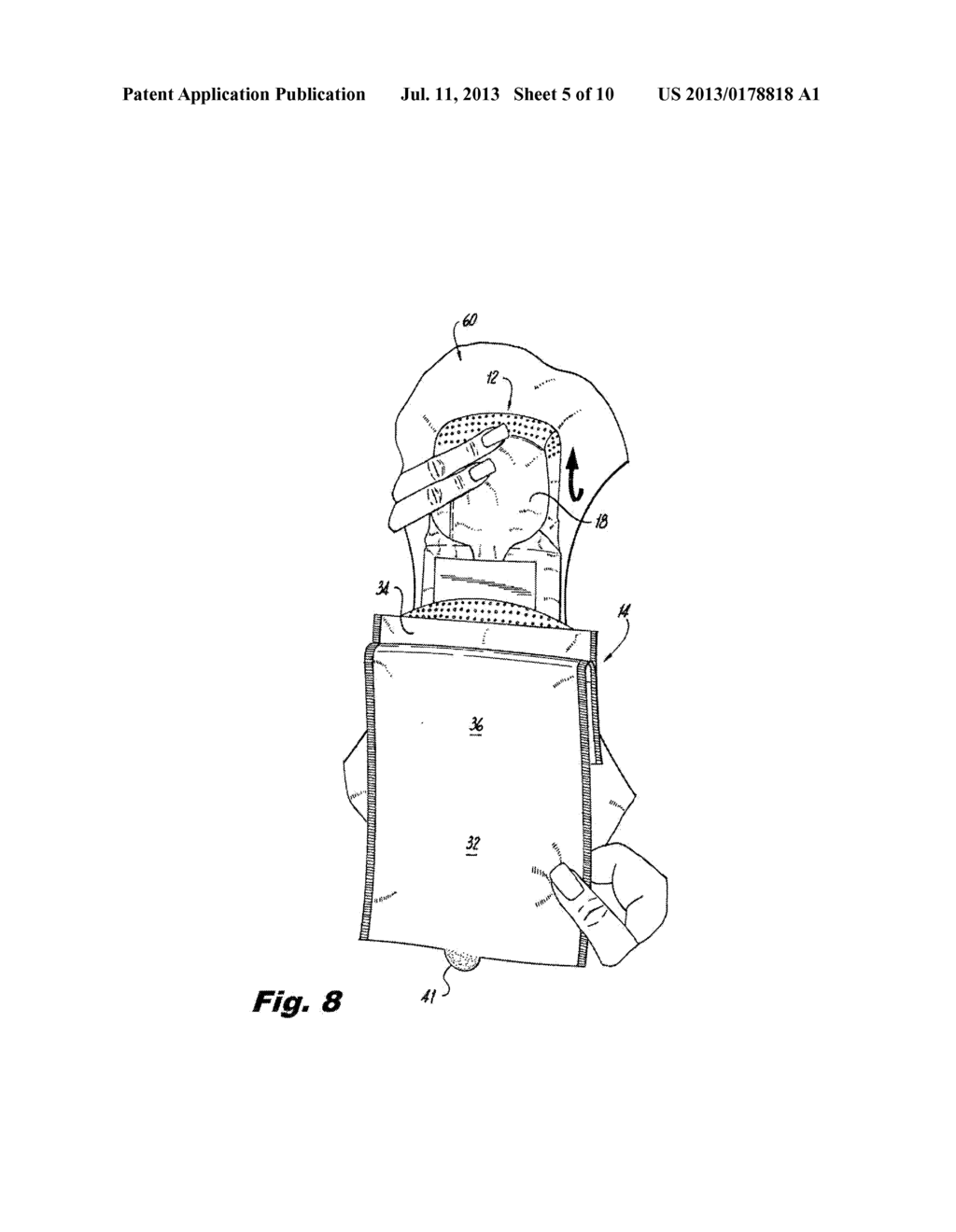 METHOD OF PACKAGING AN ABSORBENT ARTICLE AND ATTACHING THE ABSORBENT     ARTICLE TO AN UNDERGARMENT - diagram, schematic, and image 06