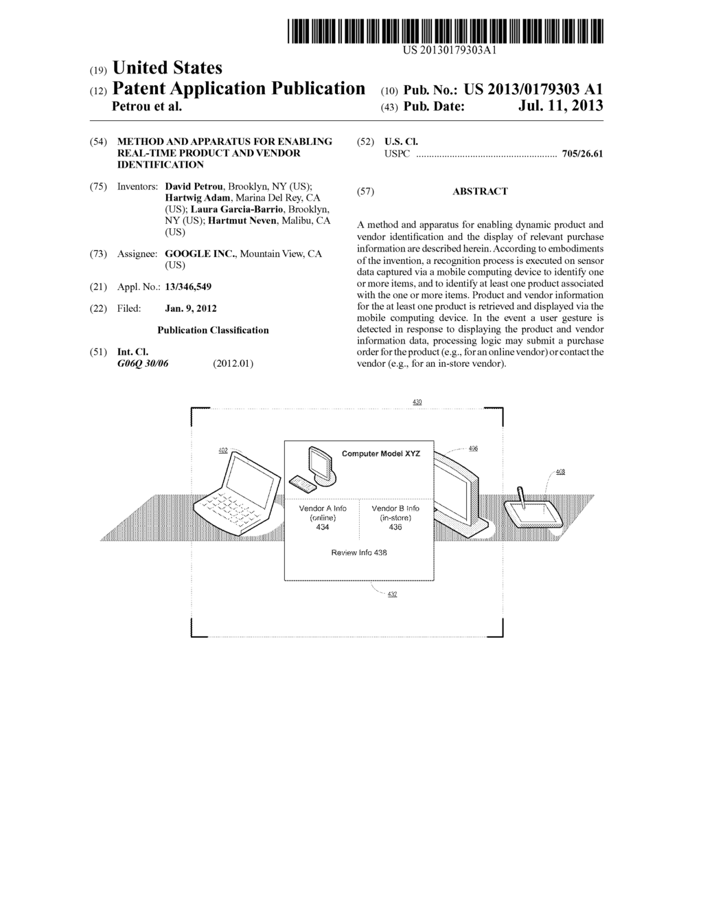 METHOD AND APPARATUS FOR ENABLING REAL-TIME PRODUCT AND VENDOR     IDENTIFICATION - diagram, schematic, and image 01