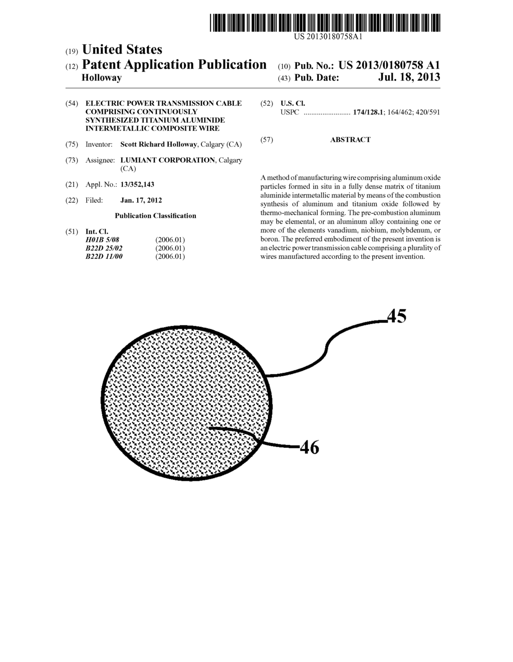 ELECTRIC POWER TRANSMISSION CABLE COMPRISING CONTINUOUSLY SYNTHESIZED     TITANIUM ALUMINIDE INTERMETALLIC COMPOSITE WIRE - diagram, schematic, and image 01