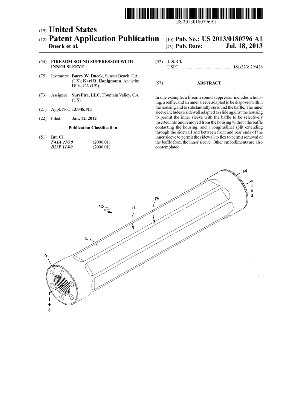 FIREARM SOUND SUPPRESSOR WITH INNER SLEEVE - diagram, schematic, and image 01