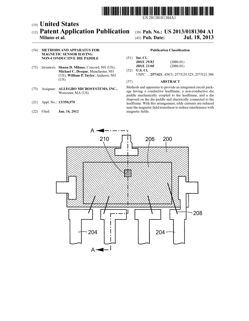 METHODS AND APPARATUS FOR MAGNETIC SENSOR HAVING NON-CONDUCTIVE DIE PADDLE - diagram, schematic, and image 01