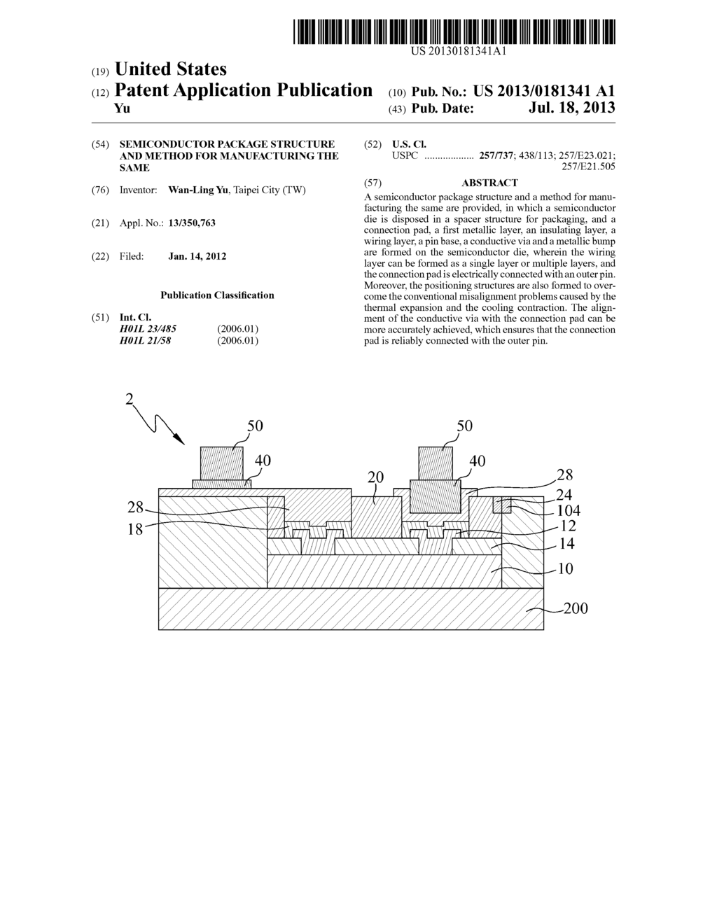 SEMICONDUCTOR PACKAGE STRUCTURE AND METHOD FOR MANUFACTURING THE SAME - diagram, schematic, and image 01