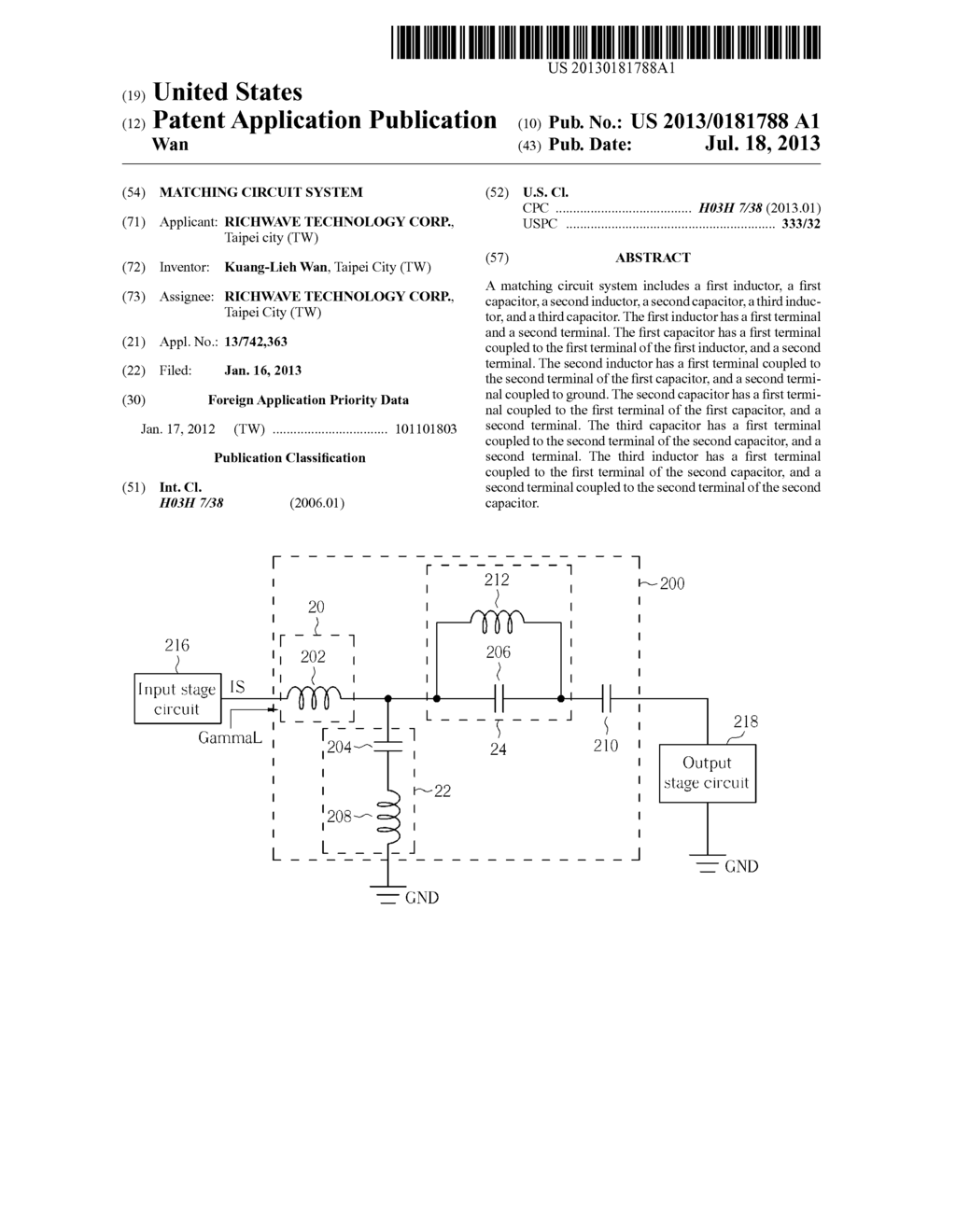 MATCHING CIRCUIT SYSTEM - diagram, schematic, and image 01