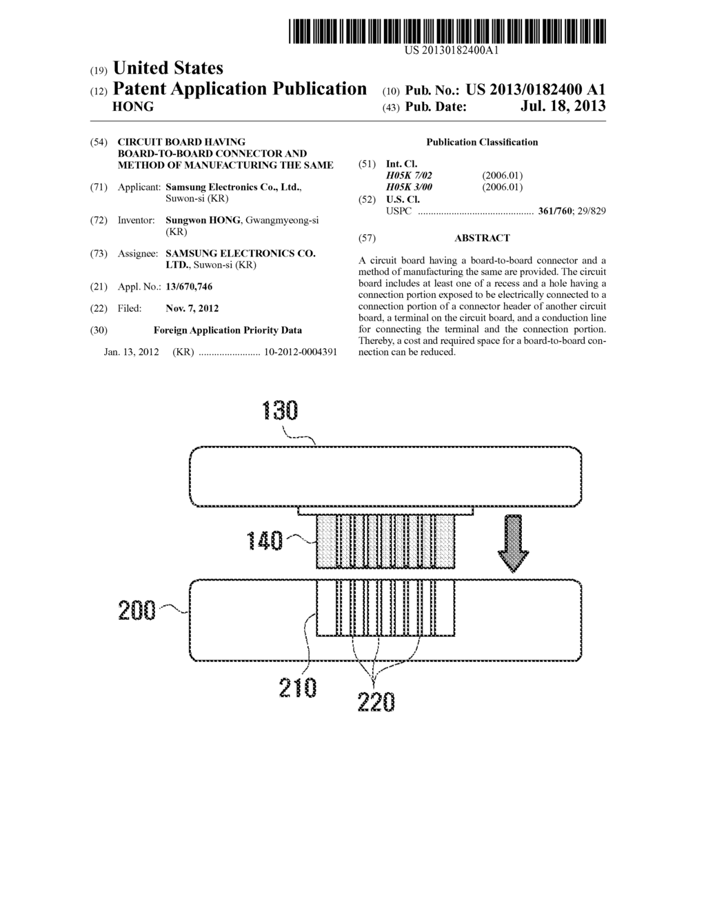 CIRCUIT BOARD HAVING BOARD-TO-BOARD CONNECTOR AND METHOD OF MANUFACTURING     THE SAME - diagram, schematic, and image 01