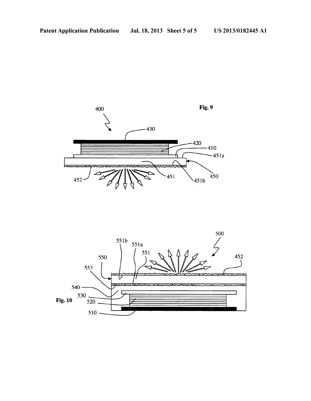 METHOD OF MANUFACTURING AN IMPROVED OPTICAL LAYER FOR A LIGHT EMITTING     DEVICE WITH SURFACE NANO-MICRO TEXTURATION BASED ON COHERENT     ELECTROMAGNETIC RADIATION SPECKLE LITHOGRAPHY - diagram, schematic, and image 06