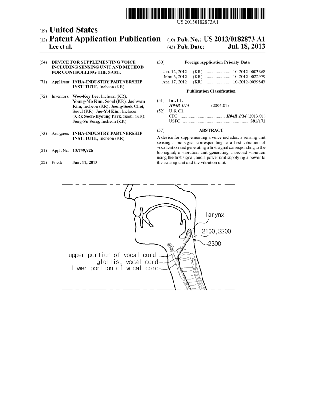 DEVICE FOR SUPPLEMENTING VOICE INCLUDING SENSING UNIT AND METHOD FOR     CONTROLLING THE SAME - diagram, schematic, and image 01