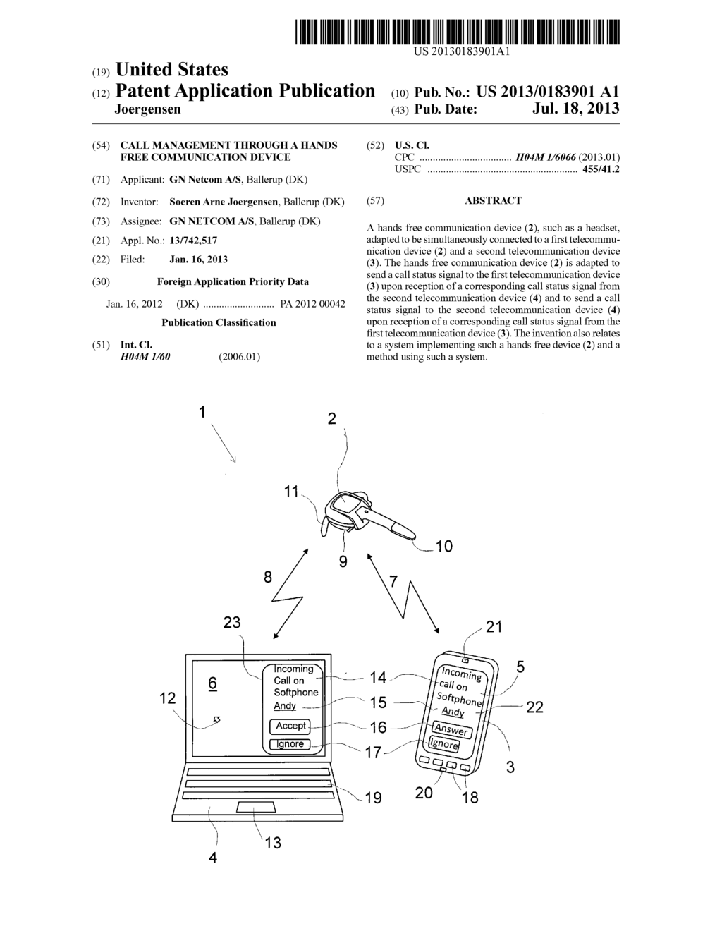 Call Management Through A Hands Free Communication Device - diagram, schematic, and image 01