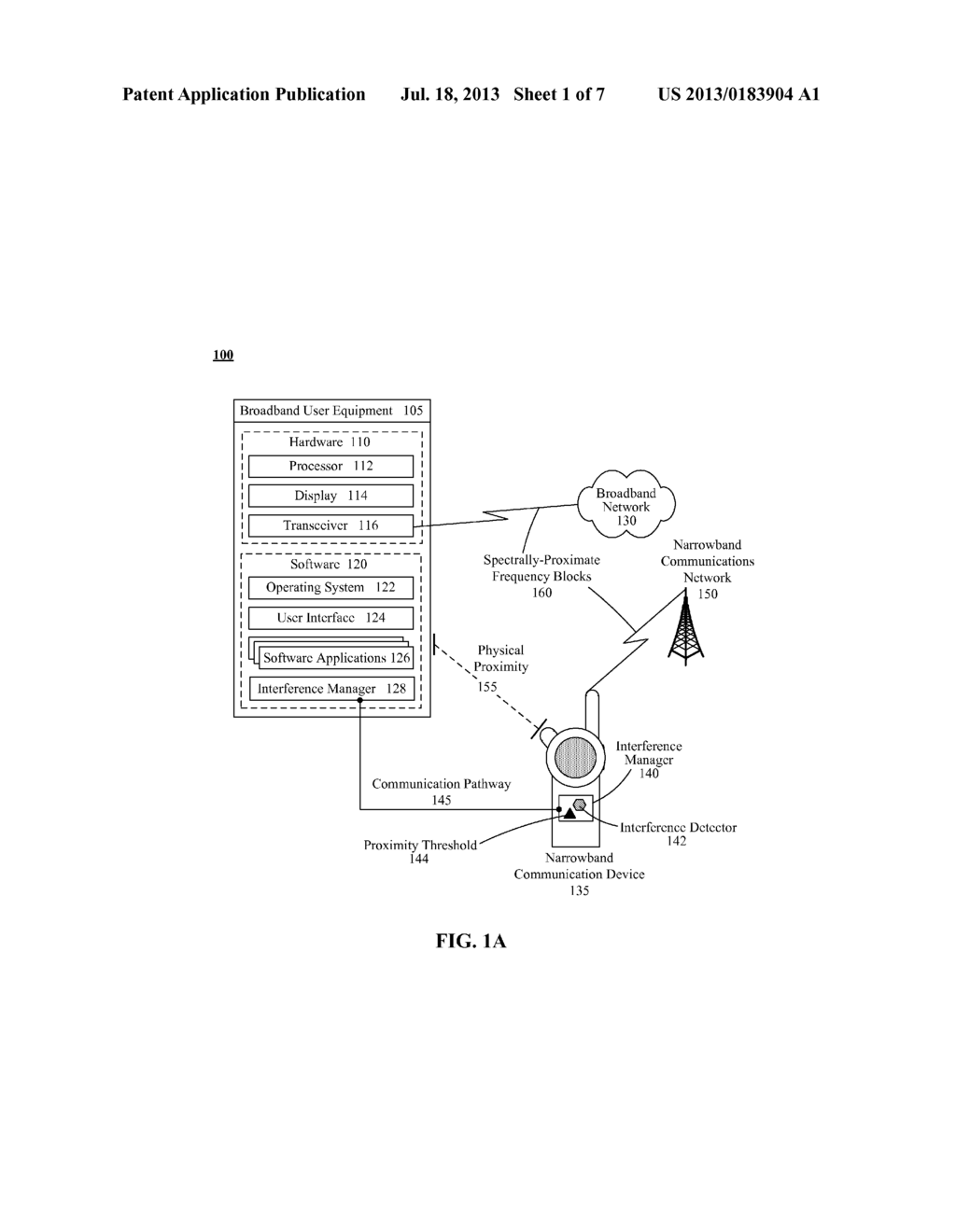 COLLABORATIVE INTERFERENCE MITIGATION BETWEEN PHYSICALLY-PROXIMATE     NARROWBAND AND BROADBAND COMMUNICATION DEVICES - diagram, schematic, and image 02