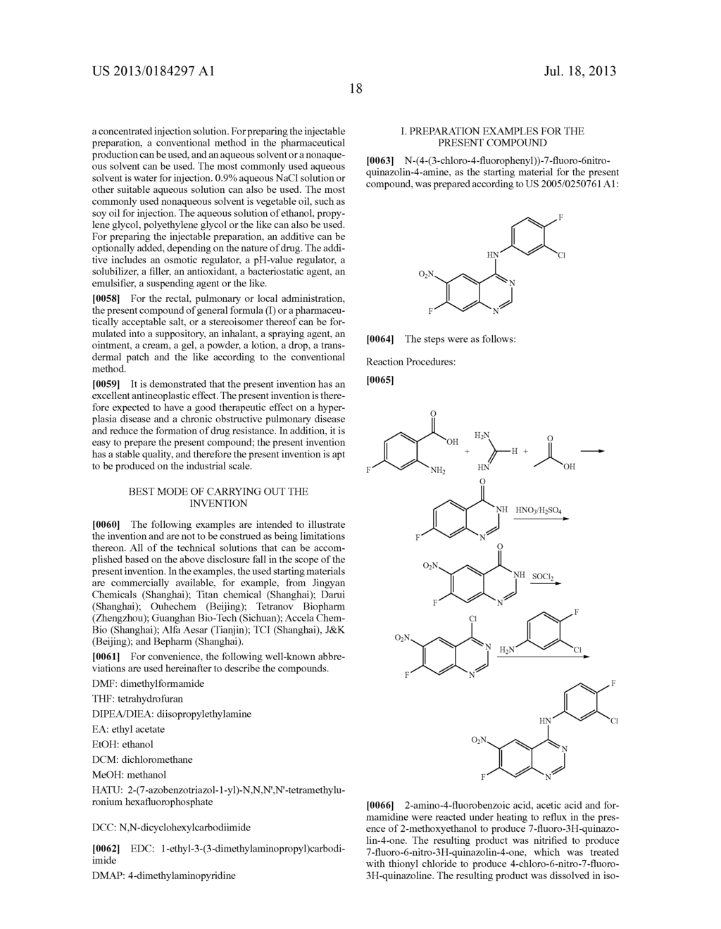 QUINAZOLINE DERIVATIVES SUBSTITUTED BY ANILINE, PREPARATION METHOD AND USE     THEREOF - diagram, schematic, and image 19