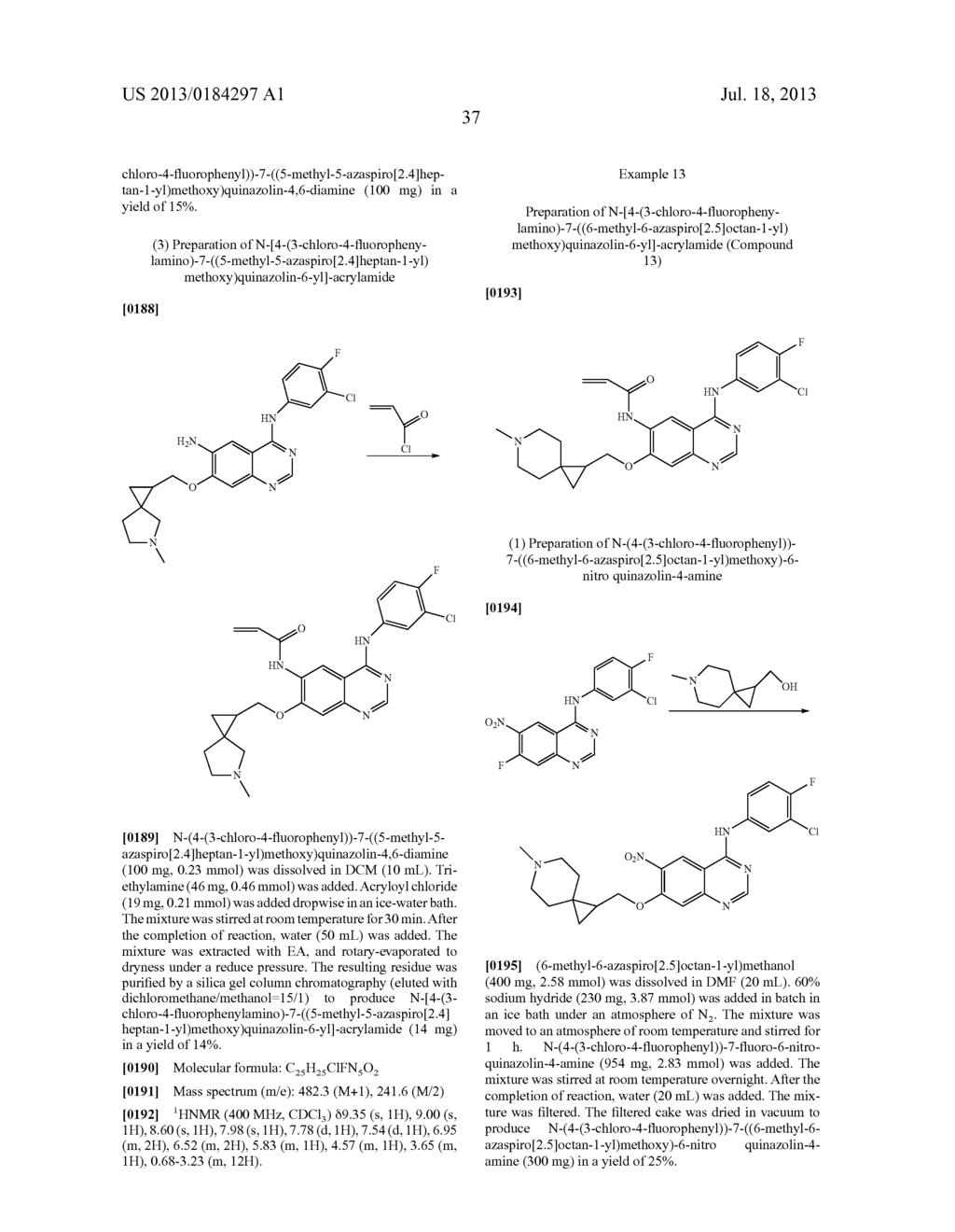 QUINAZOLINE DERIVATIVES SUBSTITUTED BY ANILINE, PREPARATION METHOD AND USE     THEREOF - diagram, schematic, and image 38