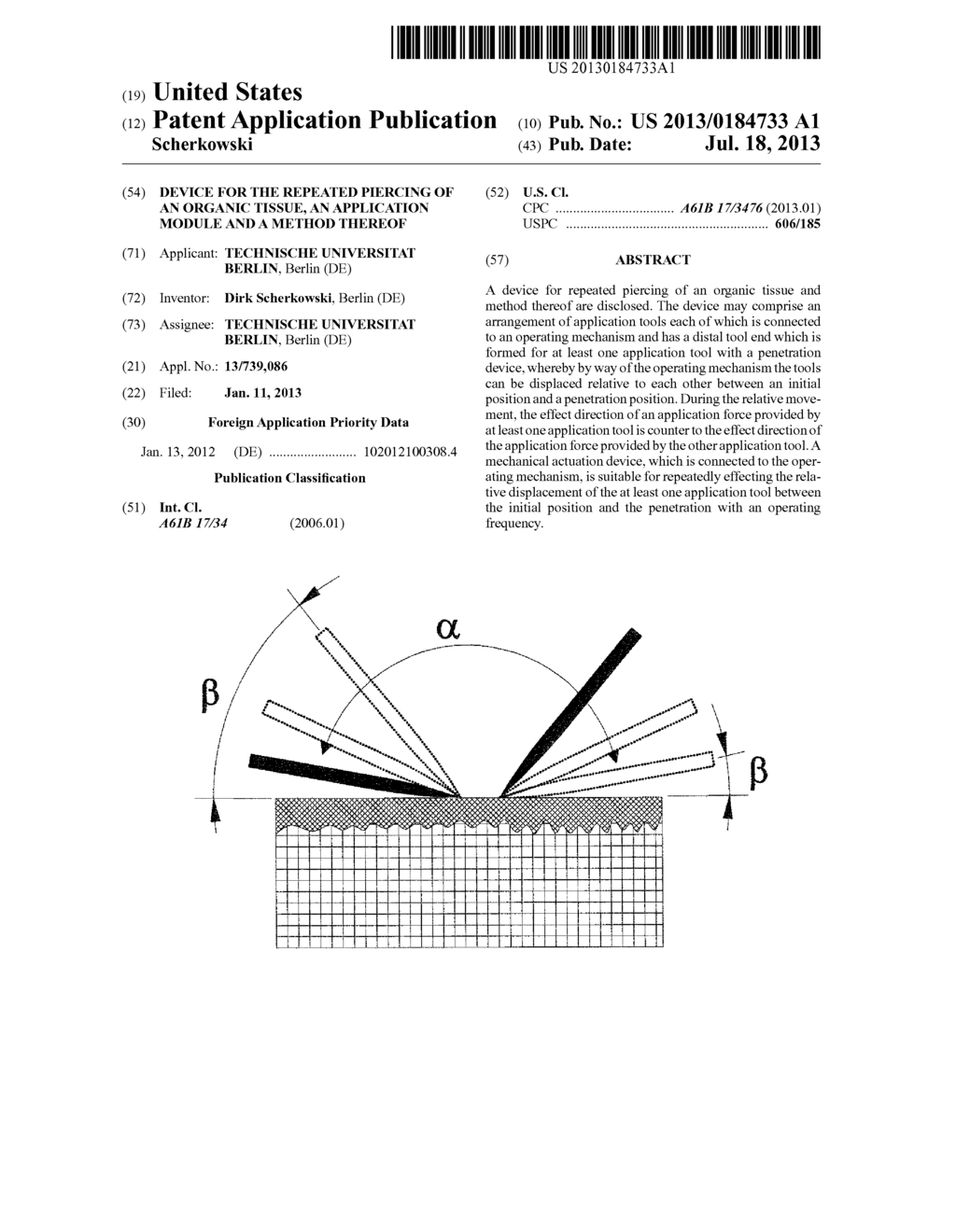 DEVICE FOR THE REPEATED PIERCING OF AN ORGANIC TISSUE, AN APPLICATION     MODULE AND A METHOD THEREOF - diagram, schematic, and image 01