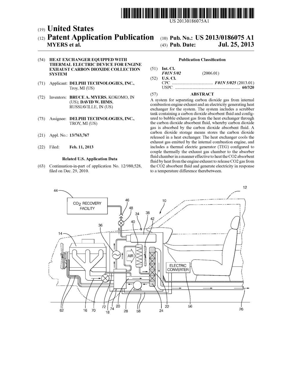 HEAT EXCHANGER EQUIPPED WITH THERMAL ELECTRIC DEVICE FOR ENGINE EXHAUST     CARBON DIOXIDE COLLECTION SYSTEM - diagram, schematic, and image 01