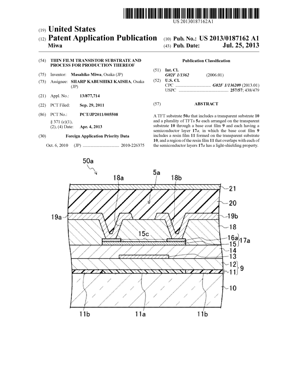 THIN FILM TRANSISTOR SUBSTRATE AND PROCESS FOR PRODUCTION THEREOF - diagram, schematic, and image 01