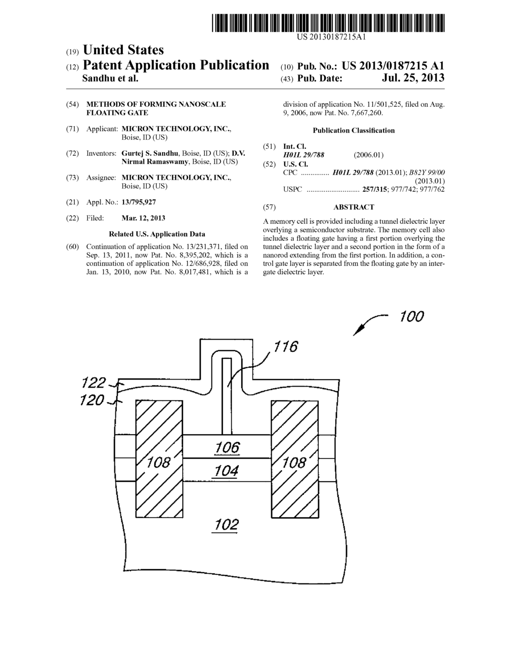 METHODS OF FORMING NANOSCALE FLOATING GATE - diagram, schematic, and image 01