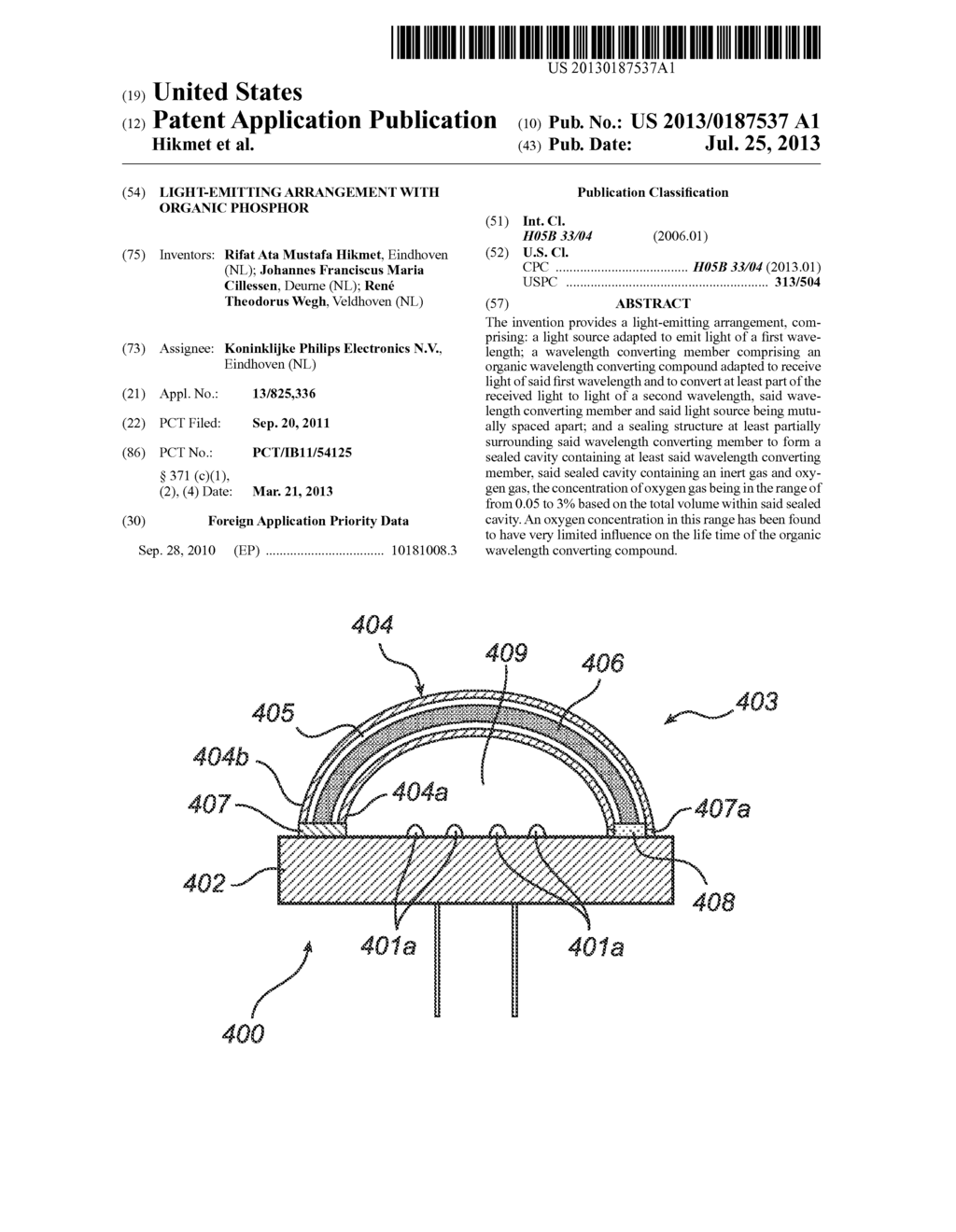 Light-emitting arrangement with organic phosphor - diagram, schematic, and image 01