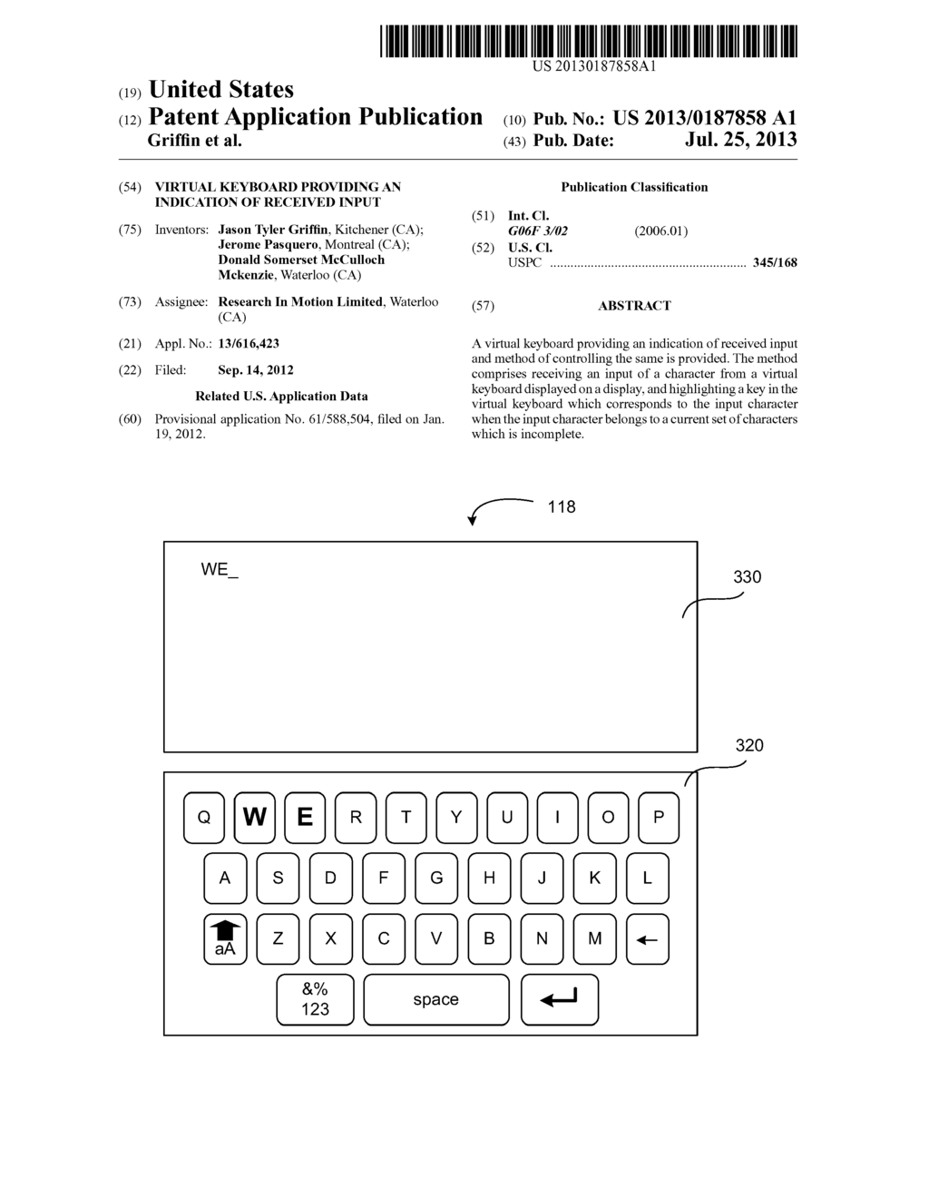 VIRTUAL KEYBOARD PROVIDING AN INDICATION OF RECEIVED INPUT - diagram, schematic, and image 01