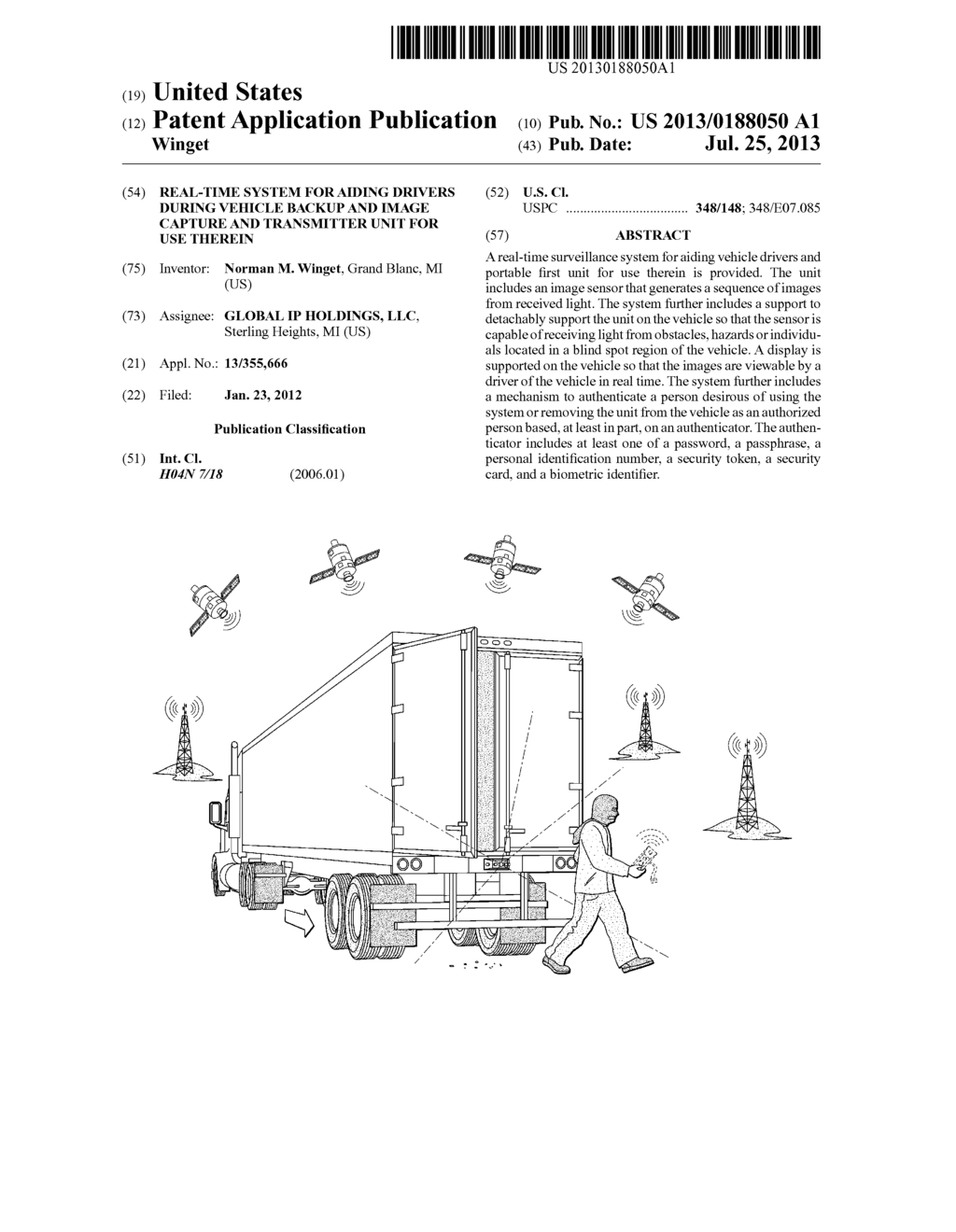 REAL-TIME SYSTEM FOR AIDING DRIVERS DURING VEHICLE BACKUP AND IMAGE     CAPTURE AND TRANSMITTER UNIT FOR USE THEREIN - diagram, schematic, and image 01