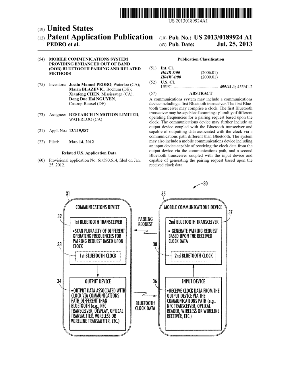 MOBILE COMMUNICATIONS SYSTEM PROVIDING ENHANCED OUT OF BAND (OOB)     BLUETOOTH PAIRING AND RELATED METHODS - diagram, schematic, and image 01