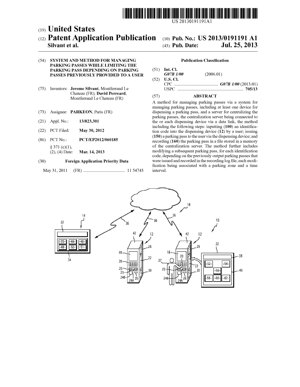 SYSTEM AND METHOD FOR MANAGING PARKING PASSES WHILE LIMITING THE PARKING     PASS DEPENDING ON PARKING PASSES PREVIOUSLY PROVIDED TO A USER - diagram, schematic, and image 01