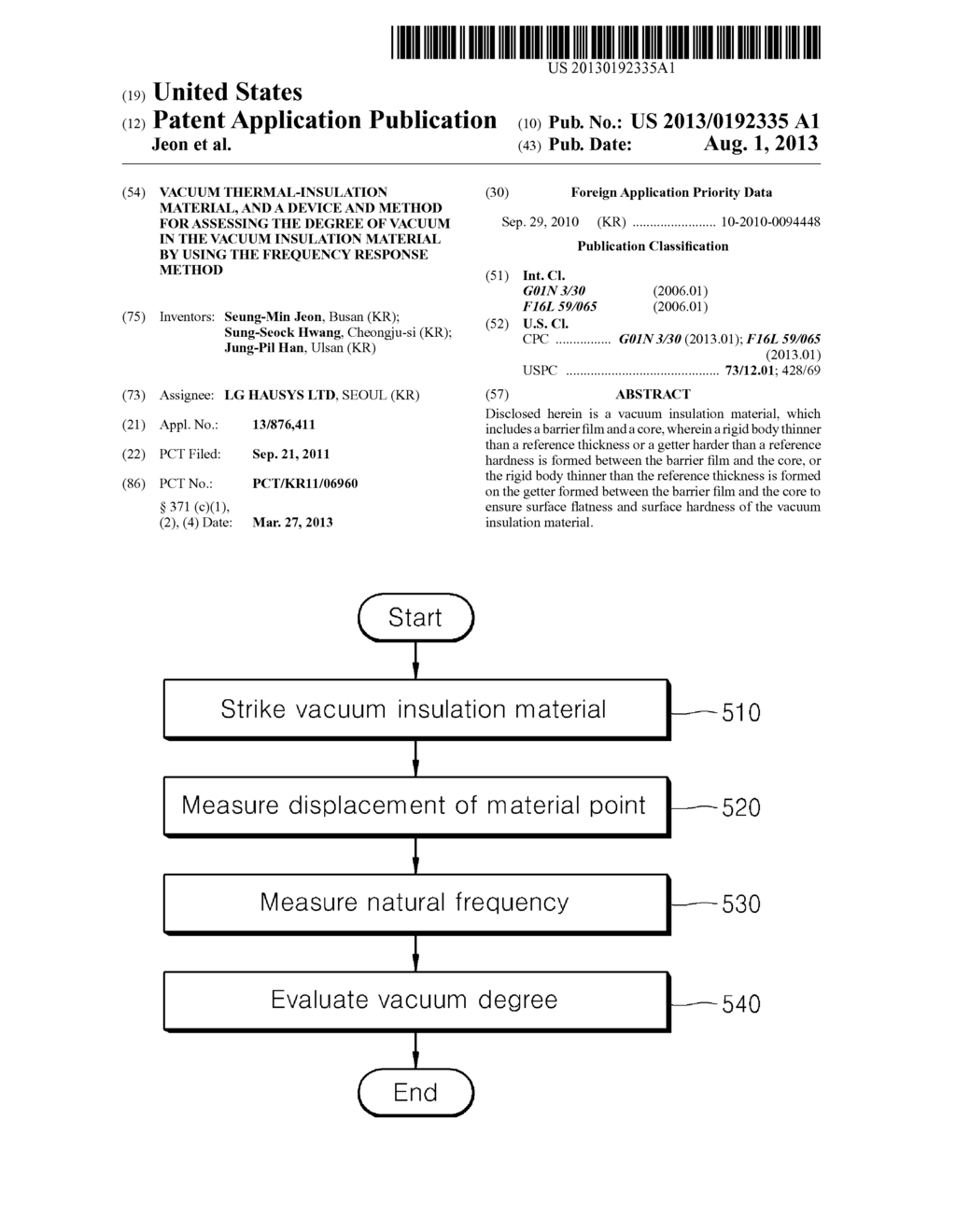 VACUUM THERMAL-INSULATION MATERIAL, AND A DEVICE AND METHOD FOR ASSESSING     THE DEGREE OF VACUUM IN THE VACUUM INSULATION MATERIAL BY USING THE     FREQUENCY RESPONSE METHOD - diagram, schematic, and image 01