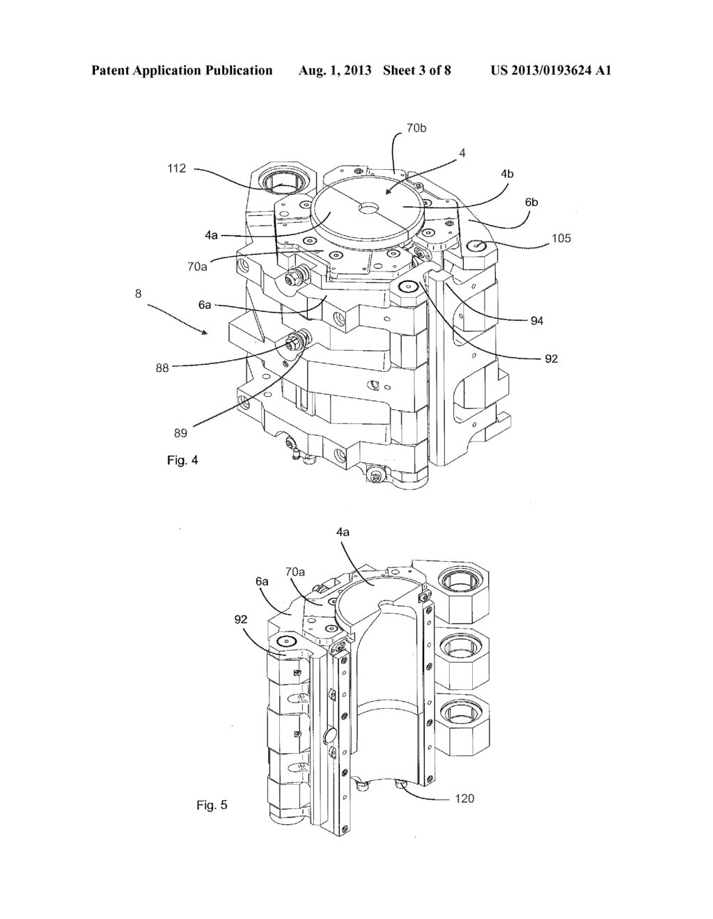 APPARATUS FOR SHAPING PLASTICS MATERIAL PRE-FORMS INTO PLASTICS MATERIAL     CONTAINERS WITH PRESSURE PADS - diagram, schematic, and image 04