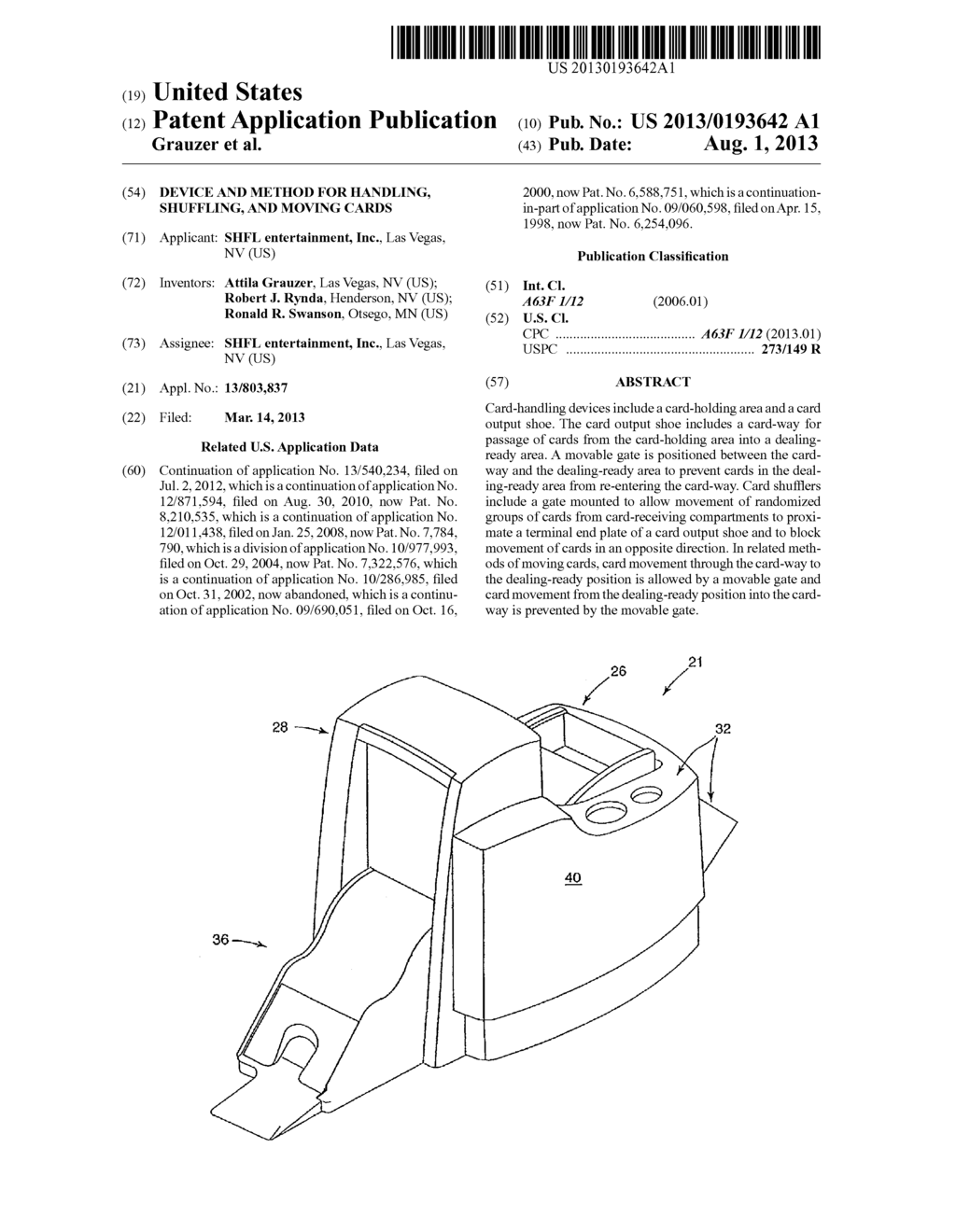 DEVICE AND METHOD FOR HANDLING, SHUFFLING, AND MOVING CARDS - diagram, schematic, and image 01