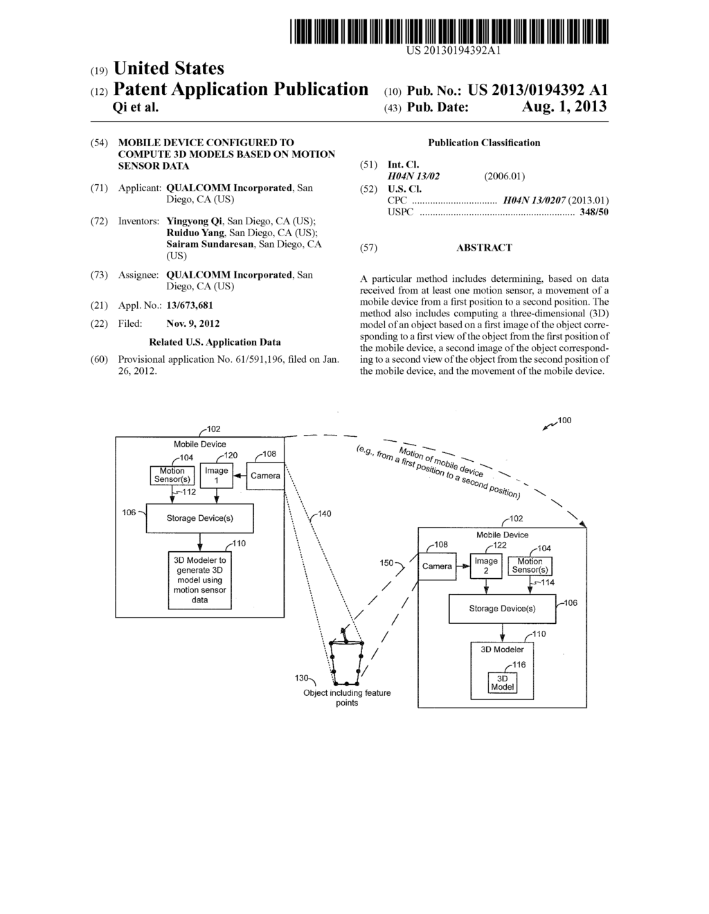 Mobile Device Configured to Compute 3D Models Based on Motion Sensor Data - diagram, schematic, and image 01