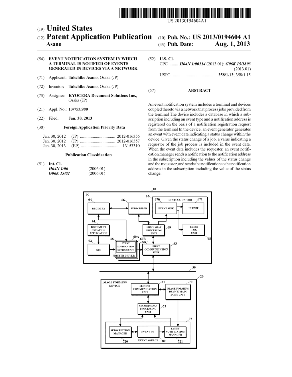 Event Notification System in Which a Terminal is Notified of Events     Generated in Devices Via a Network - diagram, schematic, and image 01