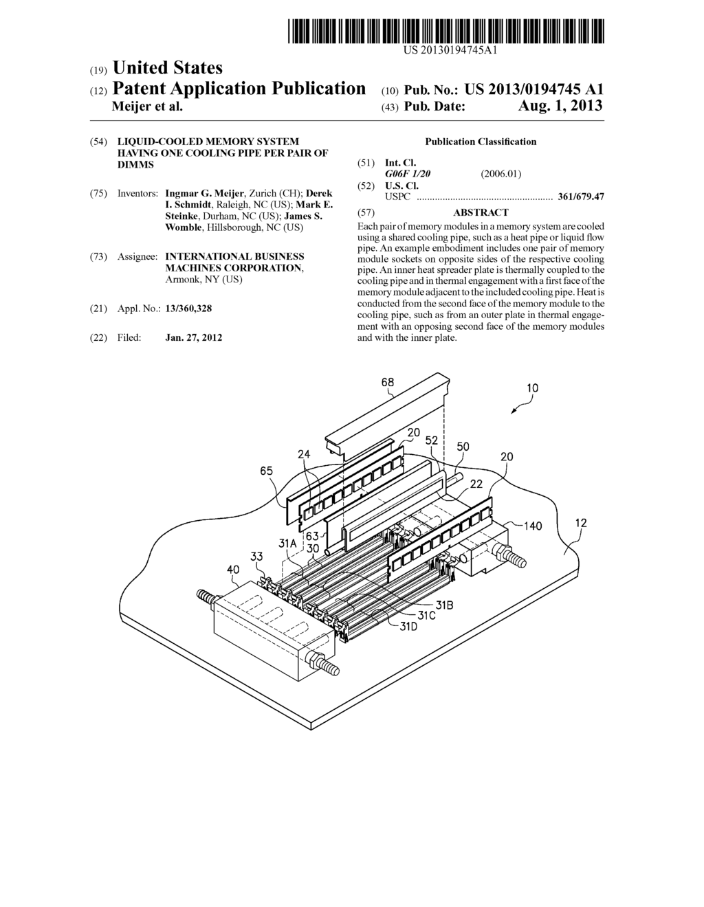 LIQUID-COOLED MEMORY SYSTEM HAVING ONE COOLING PIPE PER PAIR OF DIMMS - diagram, schematic, and image 01