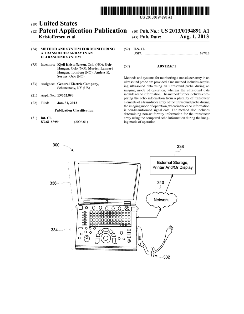 METHOD AND SYSTEM FOR MONITORING A TRANSDUCER ARRAY IN AN ULTRASOUND     SYSTEM - diagram, schematic, and image 01