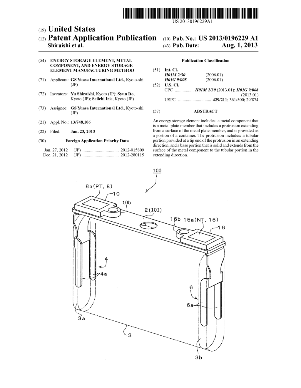 ENERGY STORAGE ELEMENT, METAL COMPONENT, AND ENERGY STORAGE ELEMENT     MANUFACTURING METHOD - diagram, schematic, and image 01