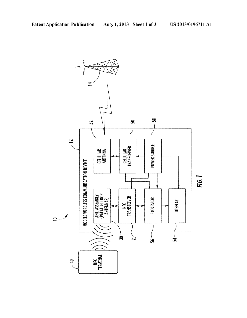 MOBILE WIRELESS COMMUNICATIONS DEVICE INCLUDING PARALLEL NFC LOOP ANTENNAS     AND ASSOCIATED METHODS - diagram, schematic, and image 02