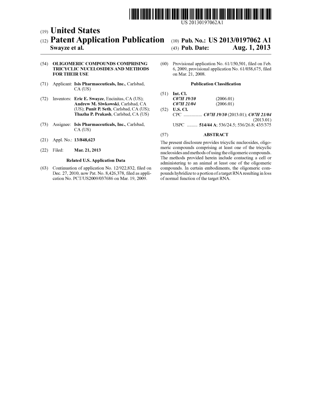 OLIGOMERIC COMPOUNDS COMPRISING TRICYCLIC NUCELOSIDES AND METHODS FOR     THEIR USE - diagram, schematic, and image 01