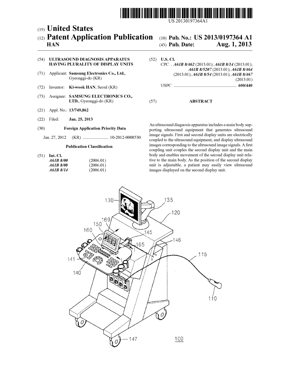 ULTRASOUND DIAGNOSIS APPARATUS HAVING PLURALITY OF DISPLAY UNITS - diagram, schematic, and image 01