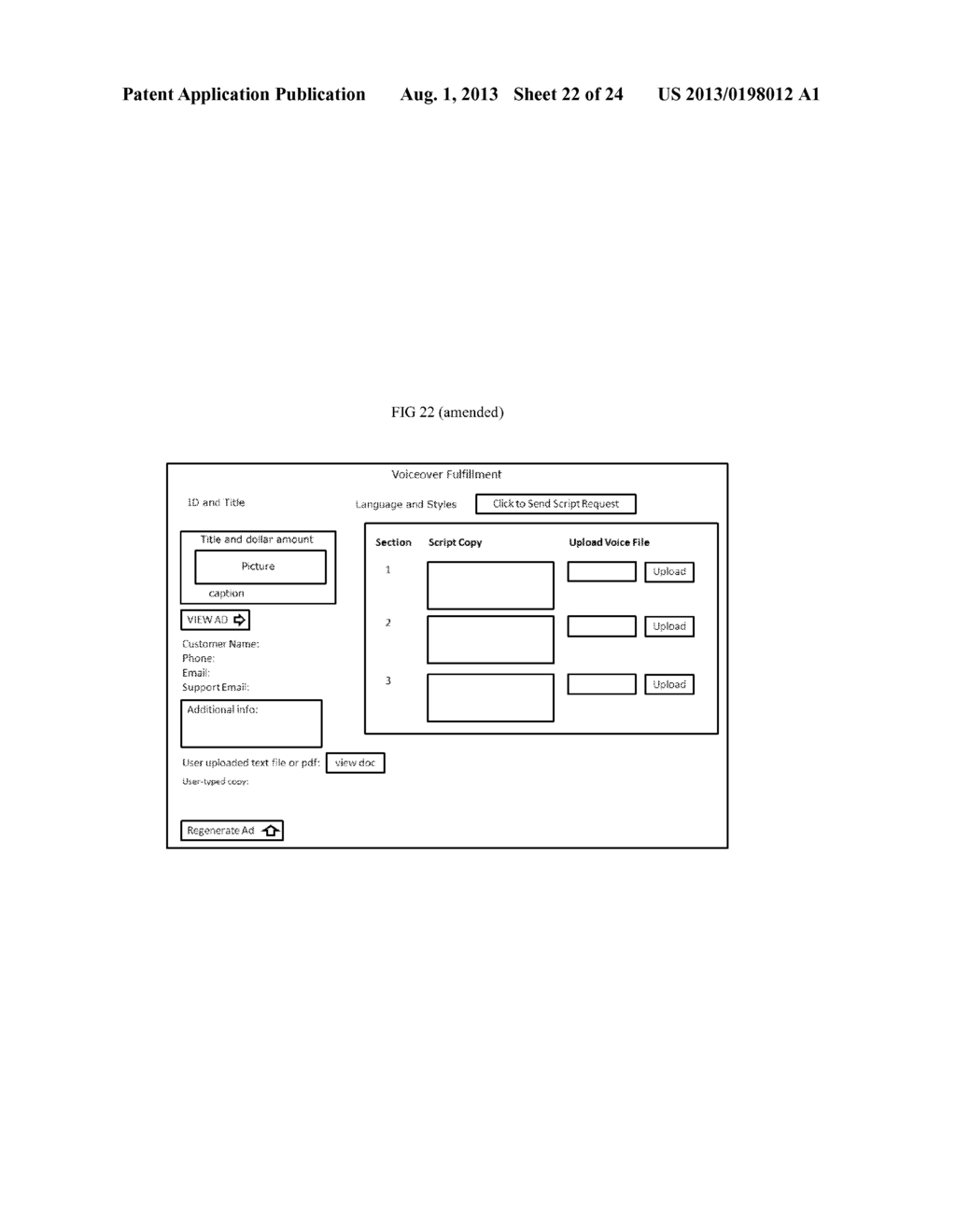 Process for creating, for use over the Internet or other public     communications network, an electronic sales advertisement with a     voiceover incorporating a choice of various styles and languages - diagram, schematic, and image 23