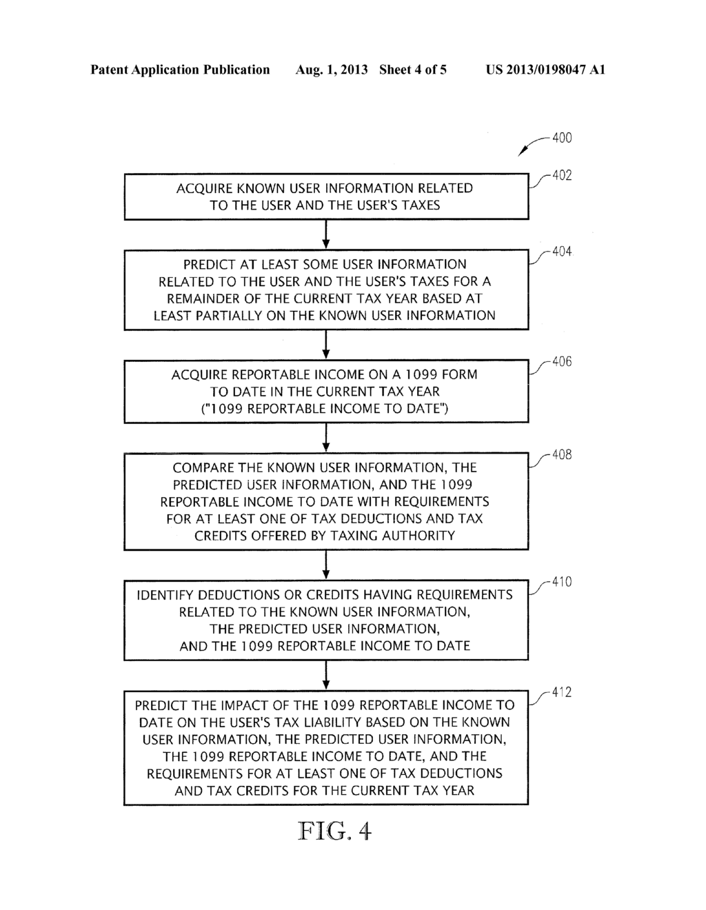 METHOD, SYSTEM, AND COMPUTER PROGRAM FOR PREDICTING TAX LIABILITIES     ASSOCIATED WITH REPORTABLE INCOME ON A 1099 FORM - diagram, schematic, and image 05