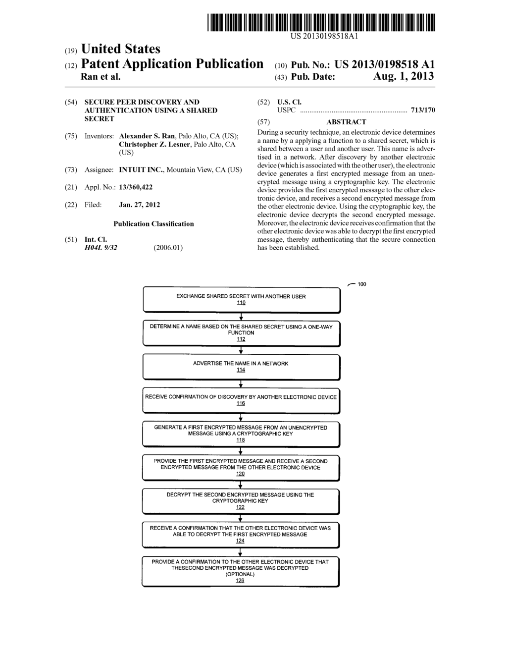 SECURE PEER DISCOVERY AND AUTHENTICATION USING A SHARED SECRET - diagram, schematic, and image 01