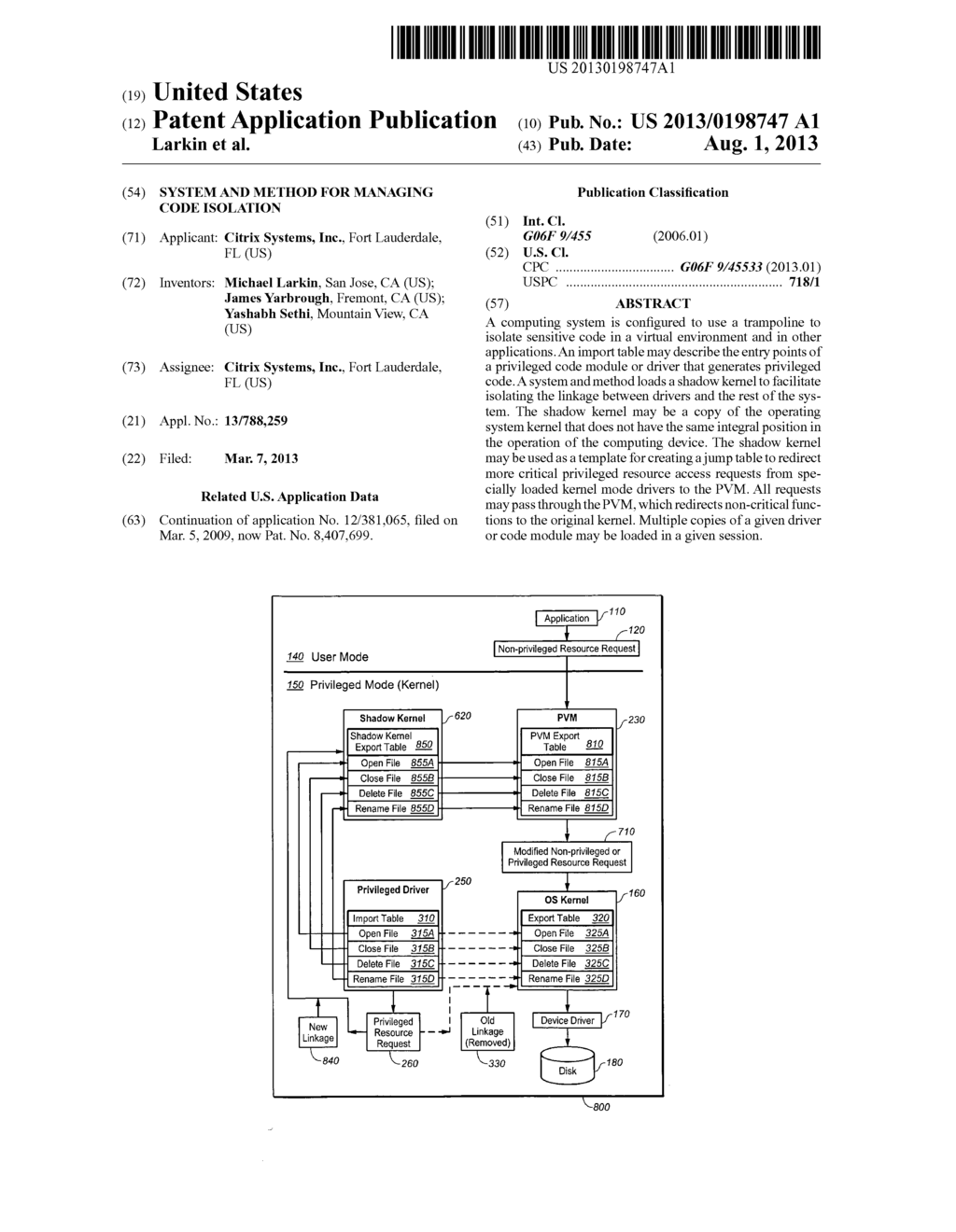 SYSTEM AND METHOD FOR MANAGING CODE ISOLATION - diagram, schematic, and image 01