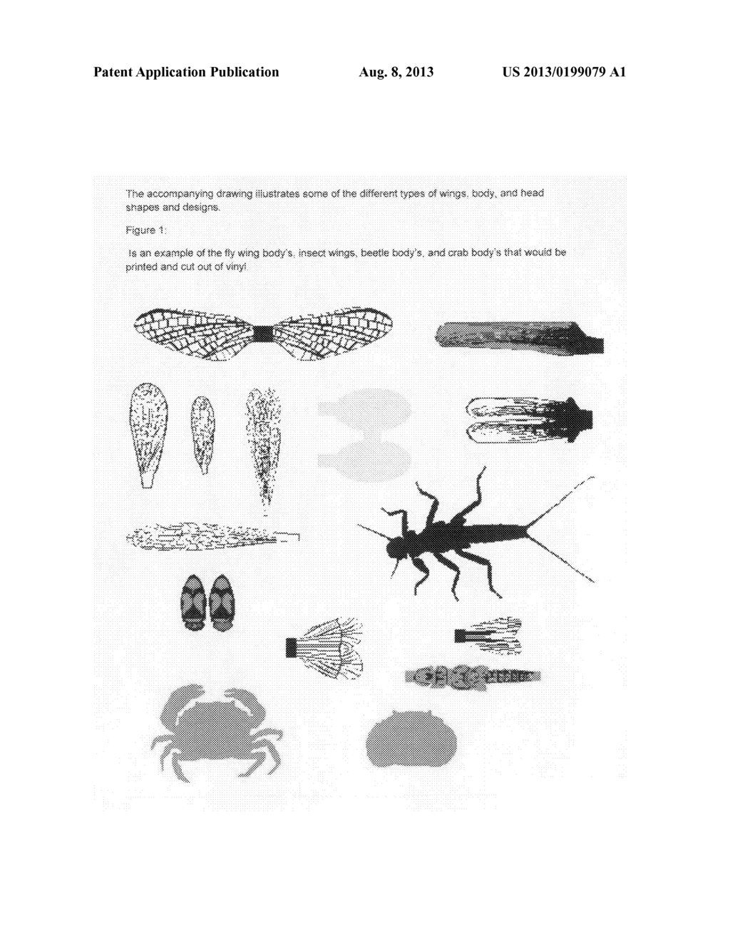 Realistic vinyl printed insect wings, body's, minnow heads, body's, beetle     body's, and crab body's of every shape, size and color - diagram, schematic, and image 02